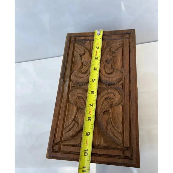 Handmade Carved Jewelry Natural Wooden Box with Lock 10.5"x6" - Picture 8 of 11